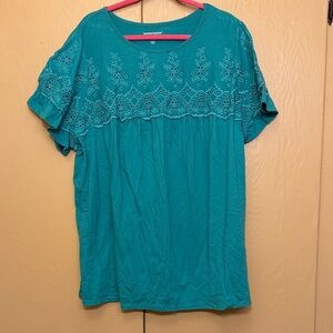 Woman Within Teal Embroidered Blouse 2X (26/28)